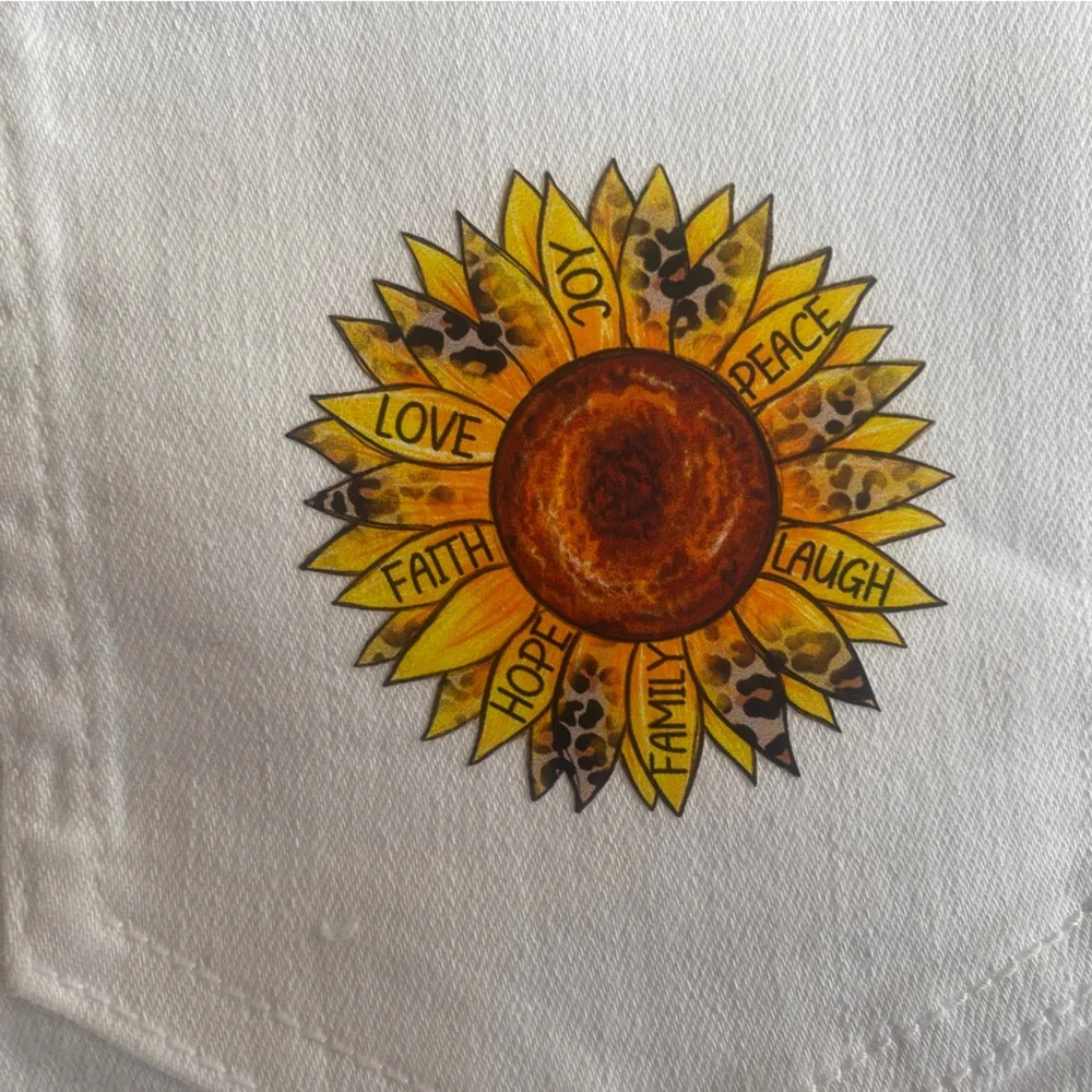 Celebrity pink the honey jean shorts with new sunflower ironon‎ transfers  5/27